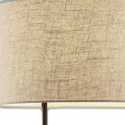 64" Black Tray Table Floor Lamp With Beige Drum Shade