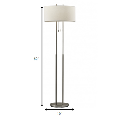 Dual Pole Floor Lamp In Brushed Steel Metal