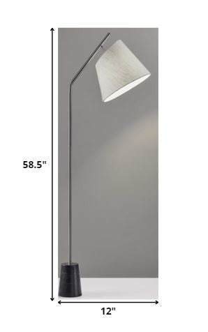 Brushed Steel Floor Lamp Black Marble Block Base And Angled White Linen Shade
