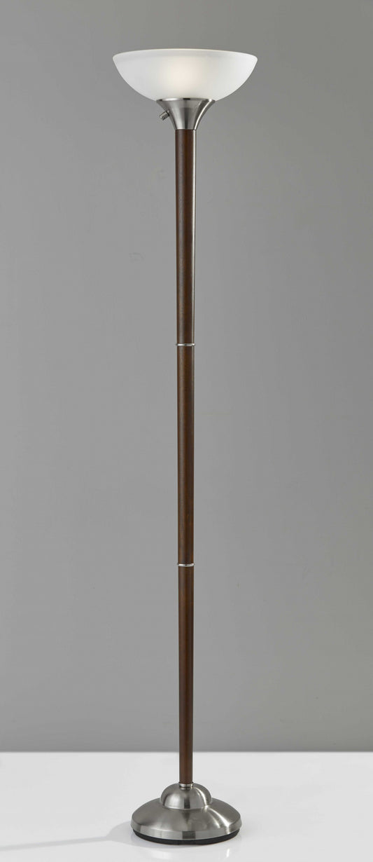 Deco Torchiere In Walnut Wood And Satin Steel Metal