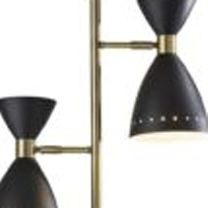 Two Light Brass Cinch Floor Lamp In Black Metal