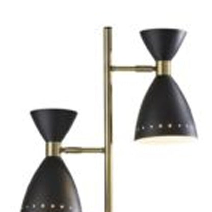 Two Light Brass Cinch Floor Lamp In Black Metal