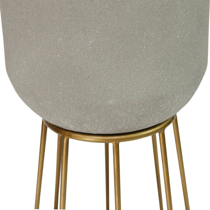 Faux Cement And Golden Metal Decorative Plant Stand
