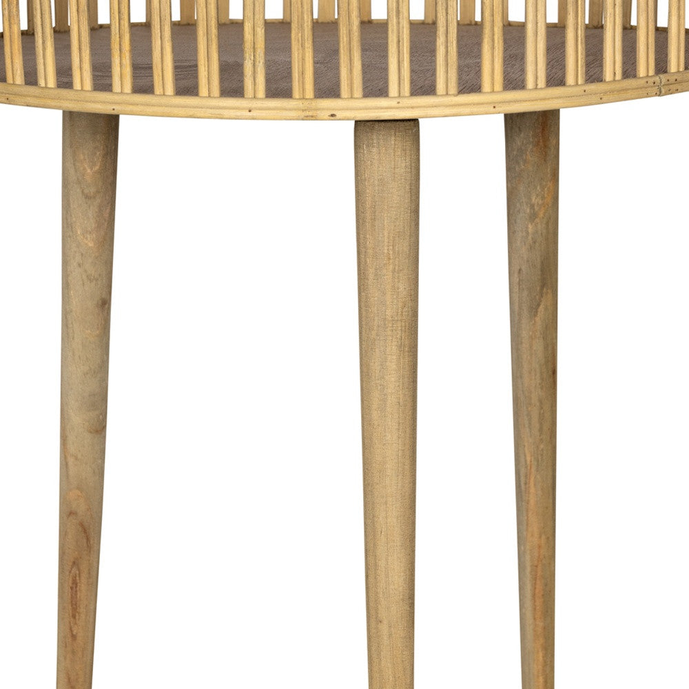 Round Bamboo Rattan Finish End Or Side Table
