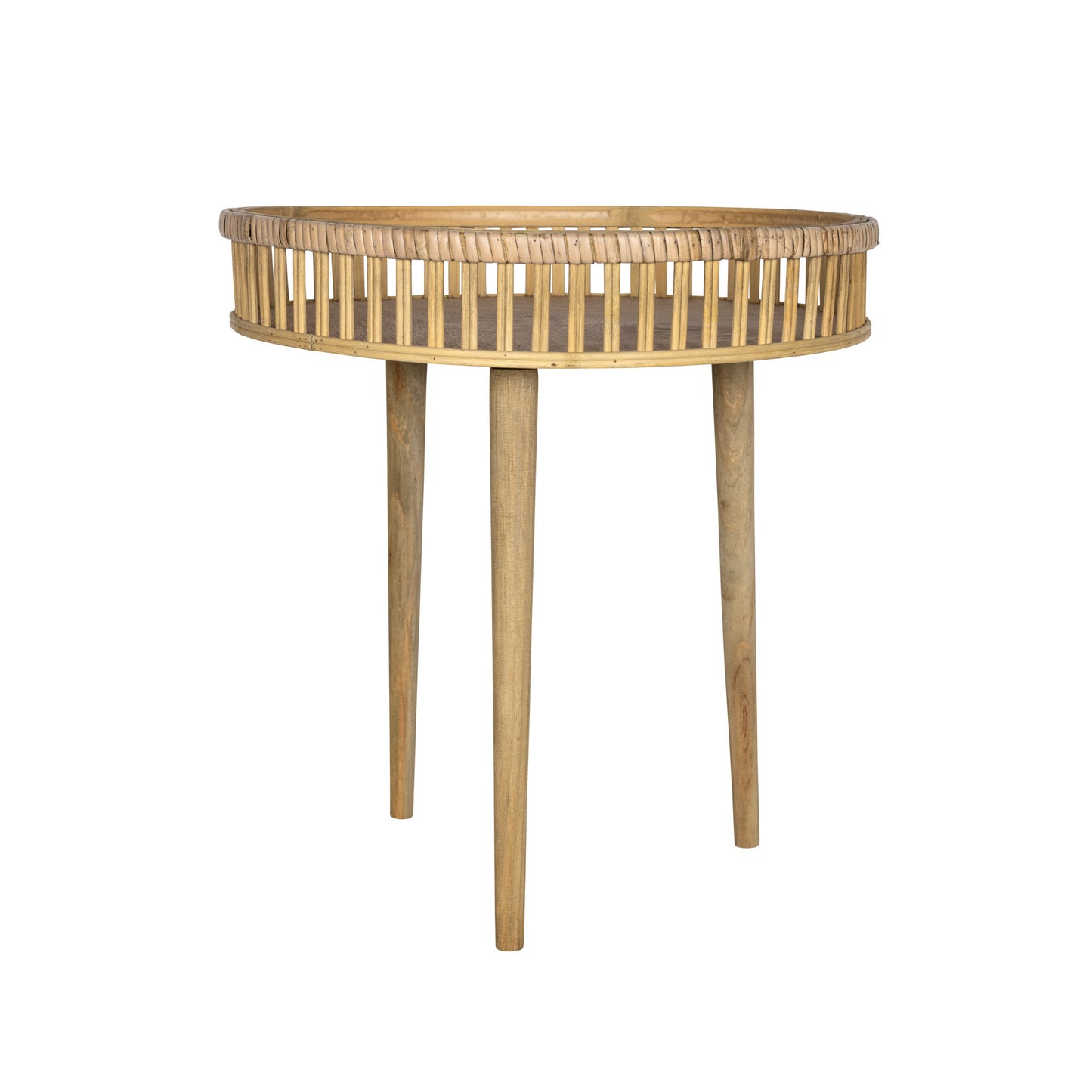 Round Bamboo Rattan Finish End Or Side Table