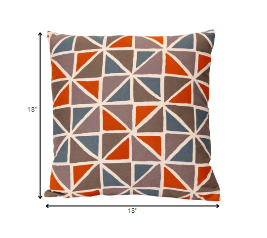 Orange And Blue Geometric Design Square Pillow