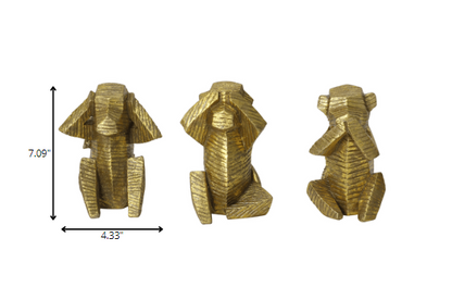 Set Of 3 Gold Distressed Wise Monkey Sculptures