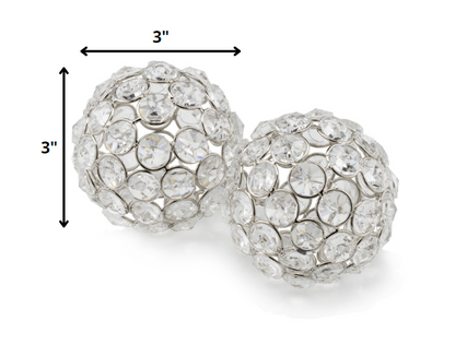 3" Silver Iron And Crystal Spheres Set Of 2