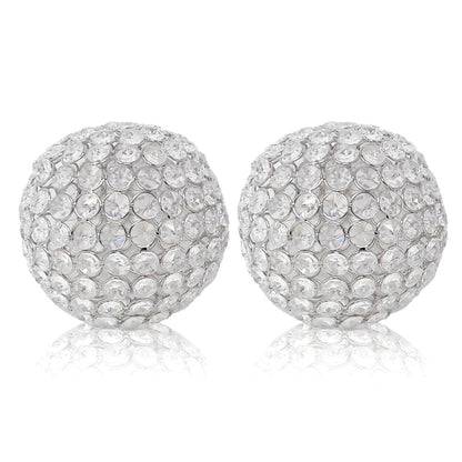 5" X 5" X 5" Silver Iron & Cristal Spheres Set Of 2