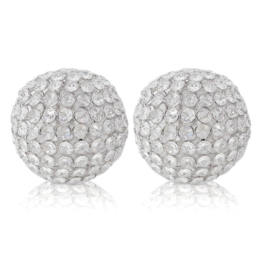 5" X 5" X 5" Silver Iron & Cristal Spheres Set Of 2