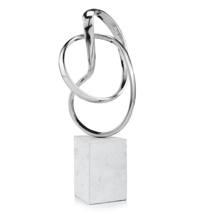 5.5" X 7.5" X 17.5" Silver And White Aluminum And Marble Abstract Sculpture