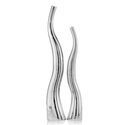 Set Of 2 Modern Tall Silver Squiggly Floor Vases