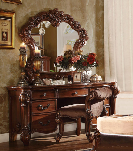 Brown Crowned Top Dresser Solid Wood Mirror