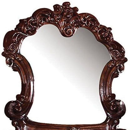 Brown Crowned Top Dresser Solid Wood Mirror
