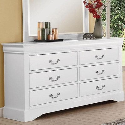60" White Manufactured Wood Six Drawer Double Dresser