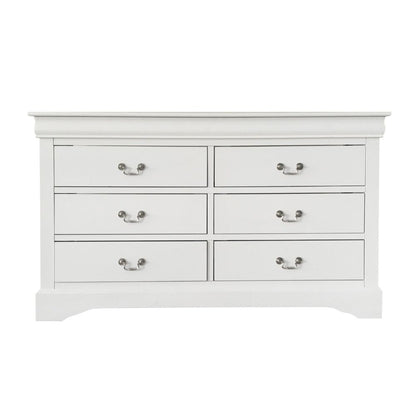 60" White Manufactured Wood Six Drawer Double Dresser