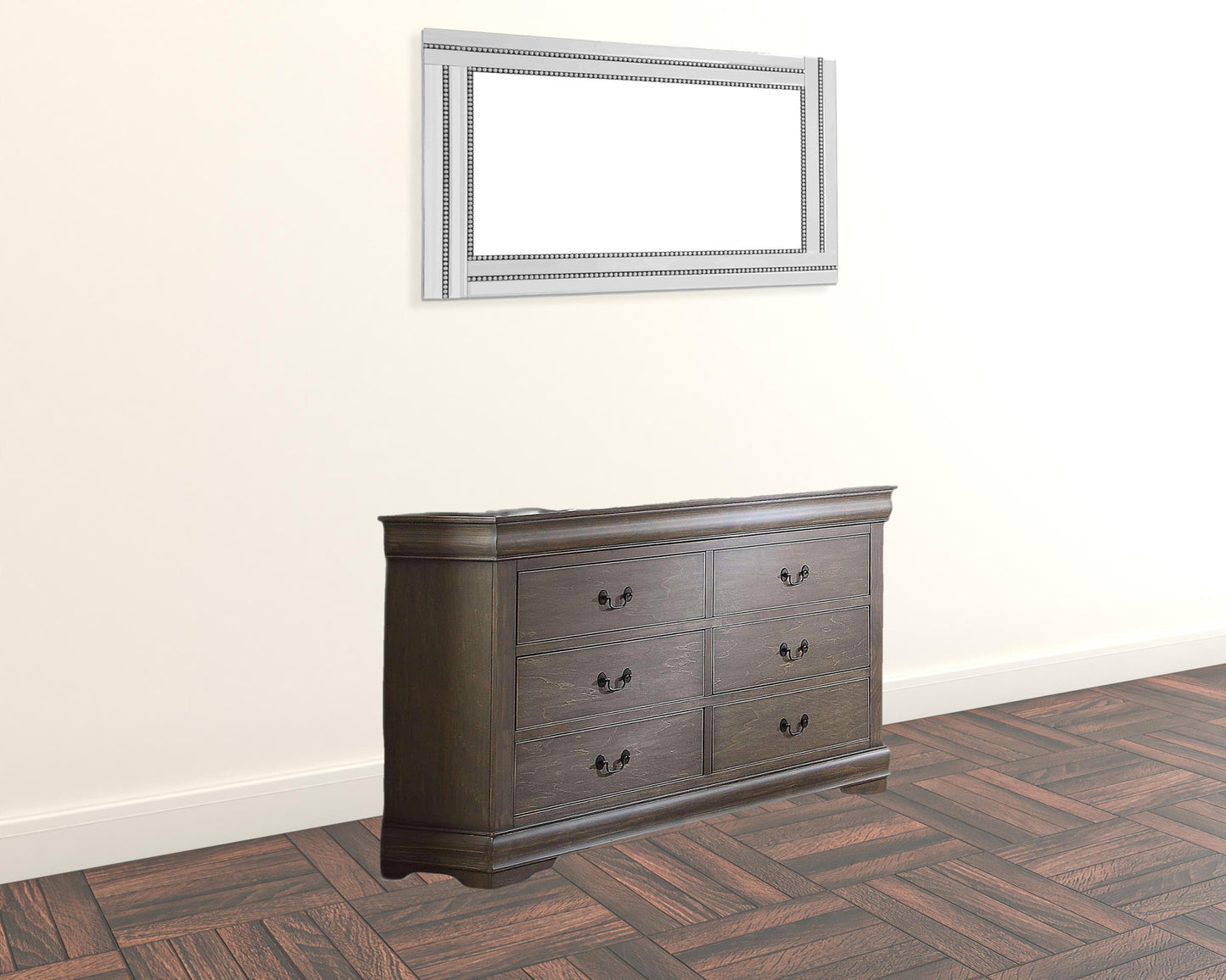 57" Gray Solid Wood Six Drawer Double Dresser