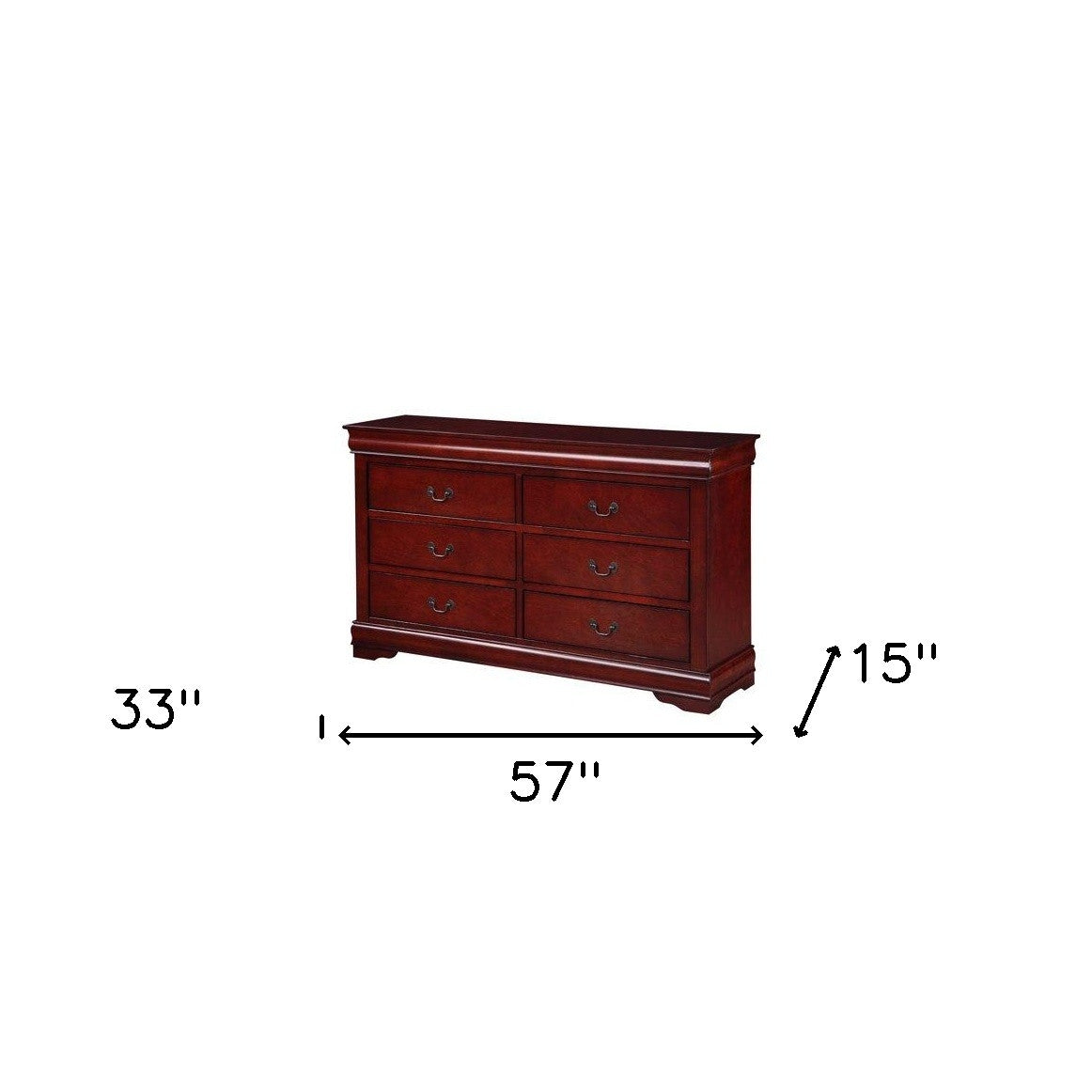 57" X 15" X 33" Cherry Wood Dresser
