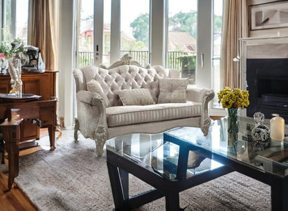 69" X 43" X 45" Ivory Velvet Loveseat W3 Pillows