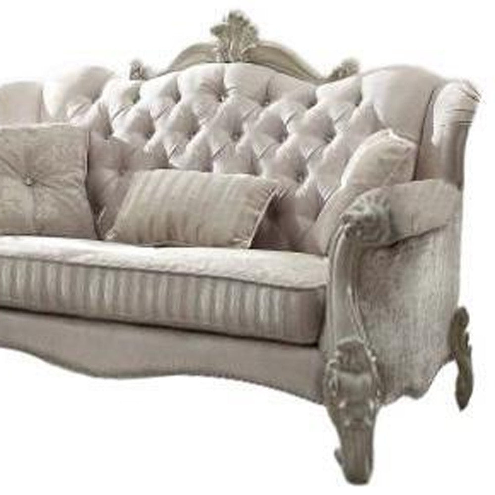 69" X 43" X 45" Ivory Velvet Loveseat W3 Pillows