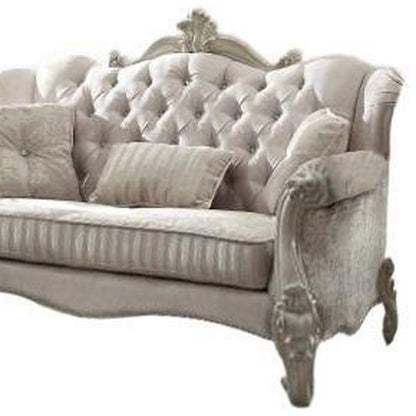 69" X 43" X 45" Ivory Velvet Loveseat W3 Pillows