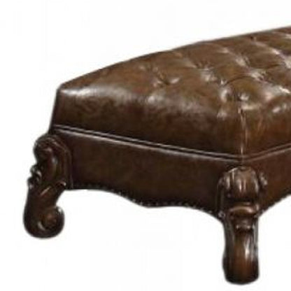 65" Brown Upholstered Faux Leather Bench