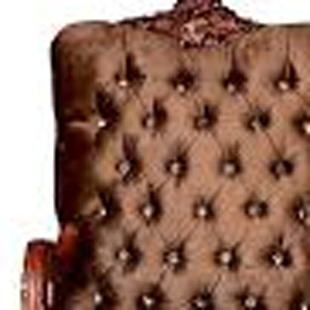 34" Golden Brown And Chocolate Velvet Tufted Chesterfield Chair