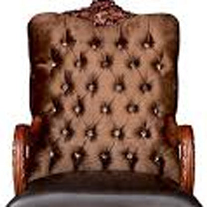 34" Golden Brown And Chocolate Velvet Tufted Chesterfield Chair