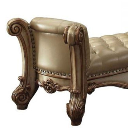 74" Beige and Gold Upholstered Faux Leather Bench