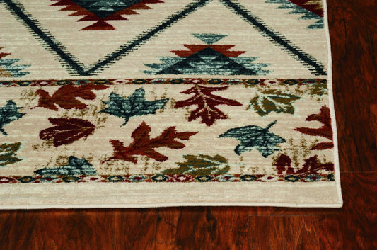 5'X8' Ivory Machine Woven Geometric Lodge Indoor Area Rug