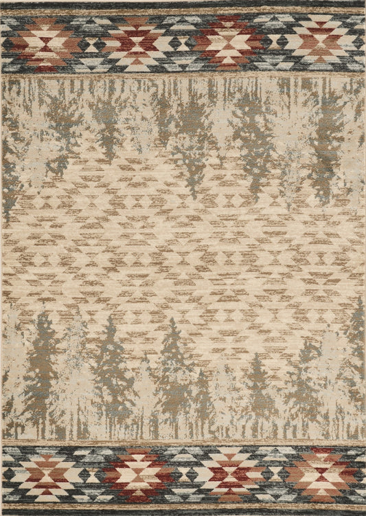 5'X8' Ivory Machine Woven Pinegrove Lodge Indoor Area Rug