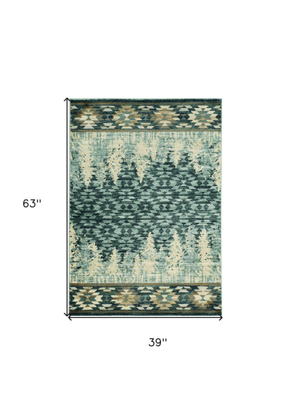 9'X12' Slate Blue Machine Woven Pinegrove Lodge Indoor Area Rug