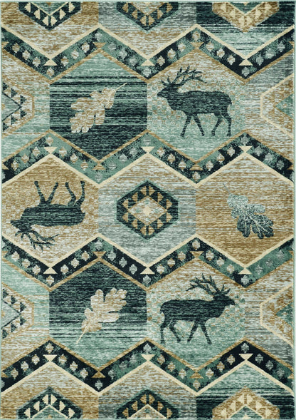 8' Seafoam Machine Woven Geometric Lodge Indoor Runner Rug