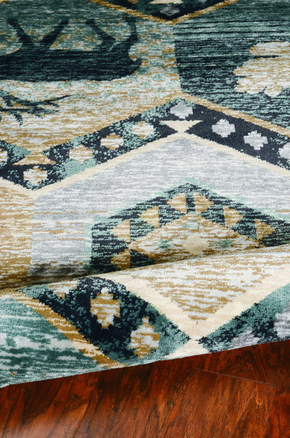 8' Seafoam Machine Woven Geometric Lodge Indoor Runner Rug