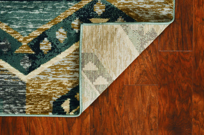 8' Seafoam Machine Woven Geometric Lodge Indoor Runner Rug