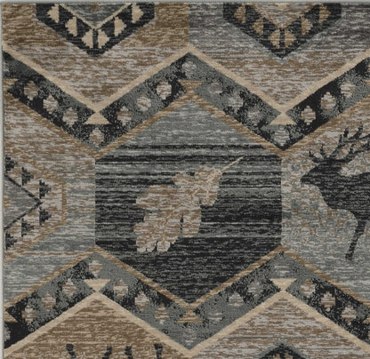 8' Seafoam Machine Woven Geometric Lodge Indoor Runner Rug