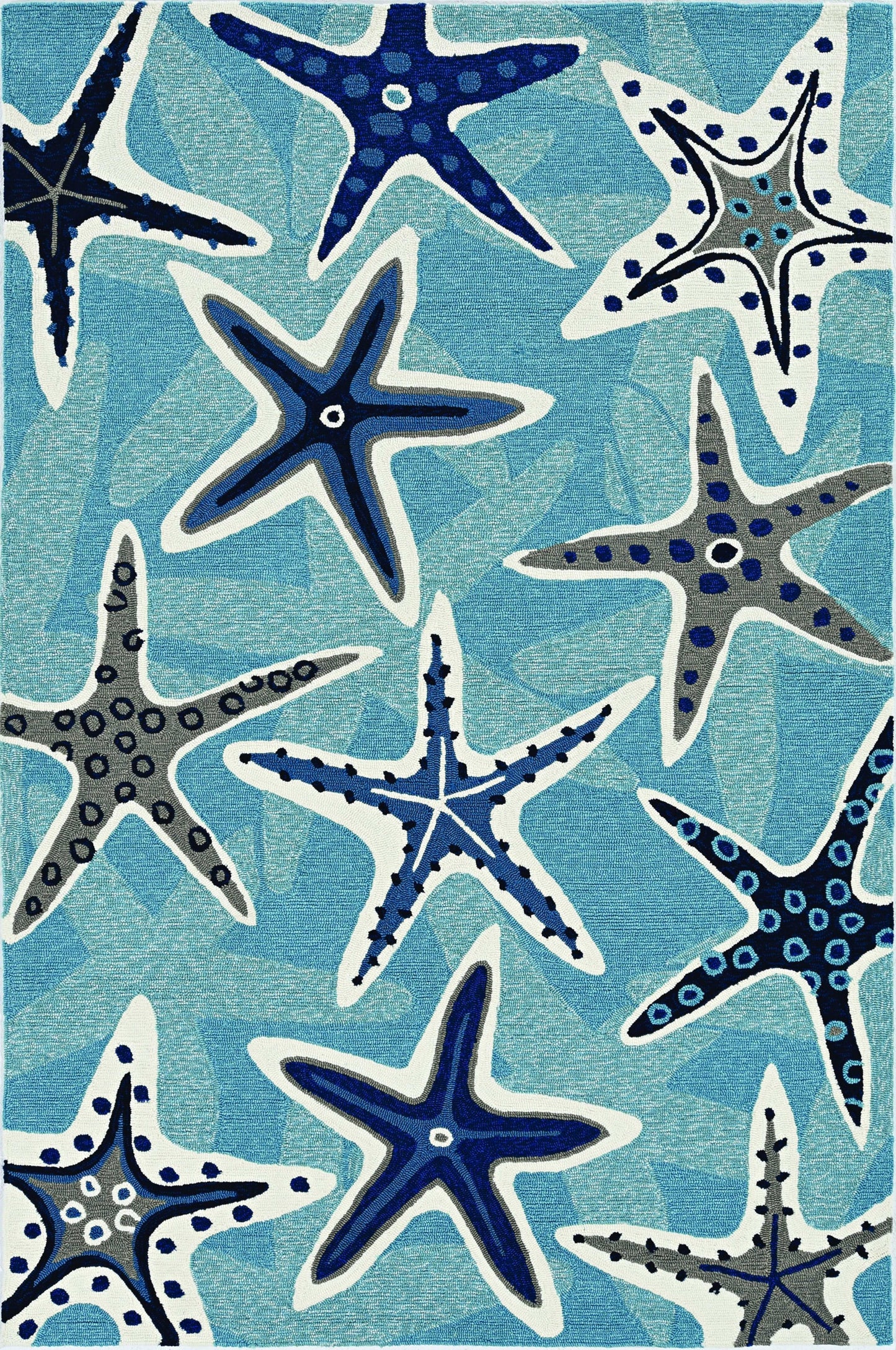 5'X8' Blue Hand Woven Uv Treated Coastal Starfish Indoor Outdoor Area Rug