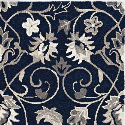 5' X 7' Navy Floral Vines Indoor Outdoor Area Rug