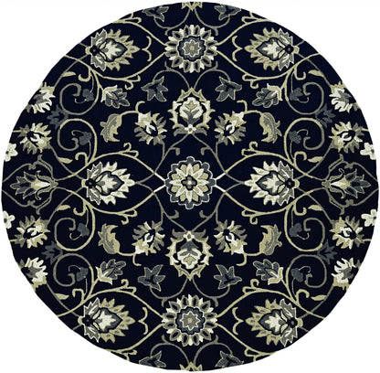 5' X 7' Navy Floral Vines Indoor Outdoor Area Rug