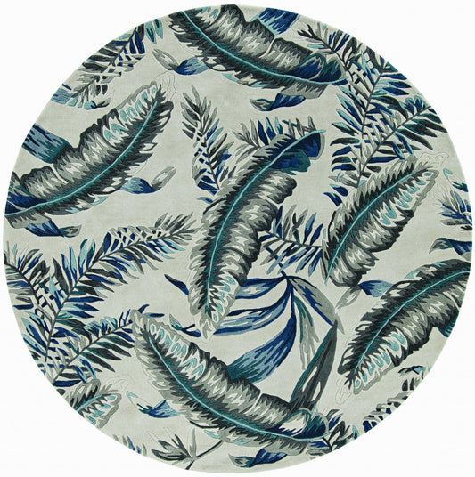 3'X4' Grey Blue Hand Tufted Tropical Leaves Indoor Area Rug