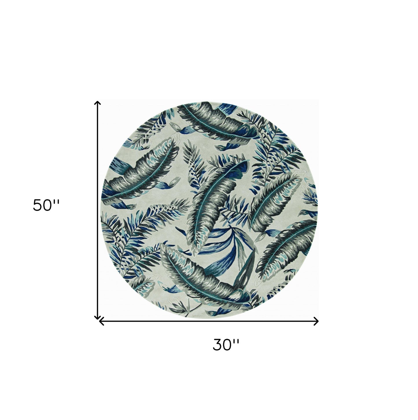 3'X4' Grey Blue Hand Tufted Tropical Leaves Indoor Area Rug