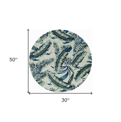 3'X4' Grey Blue Hand Tufted Tropical Leaves Indoor Area Rug