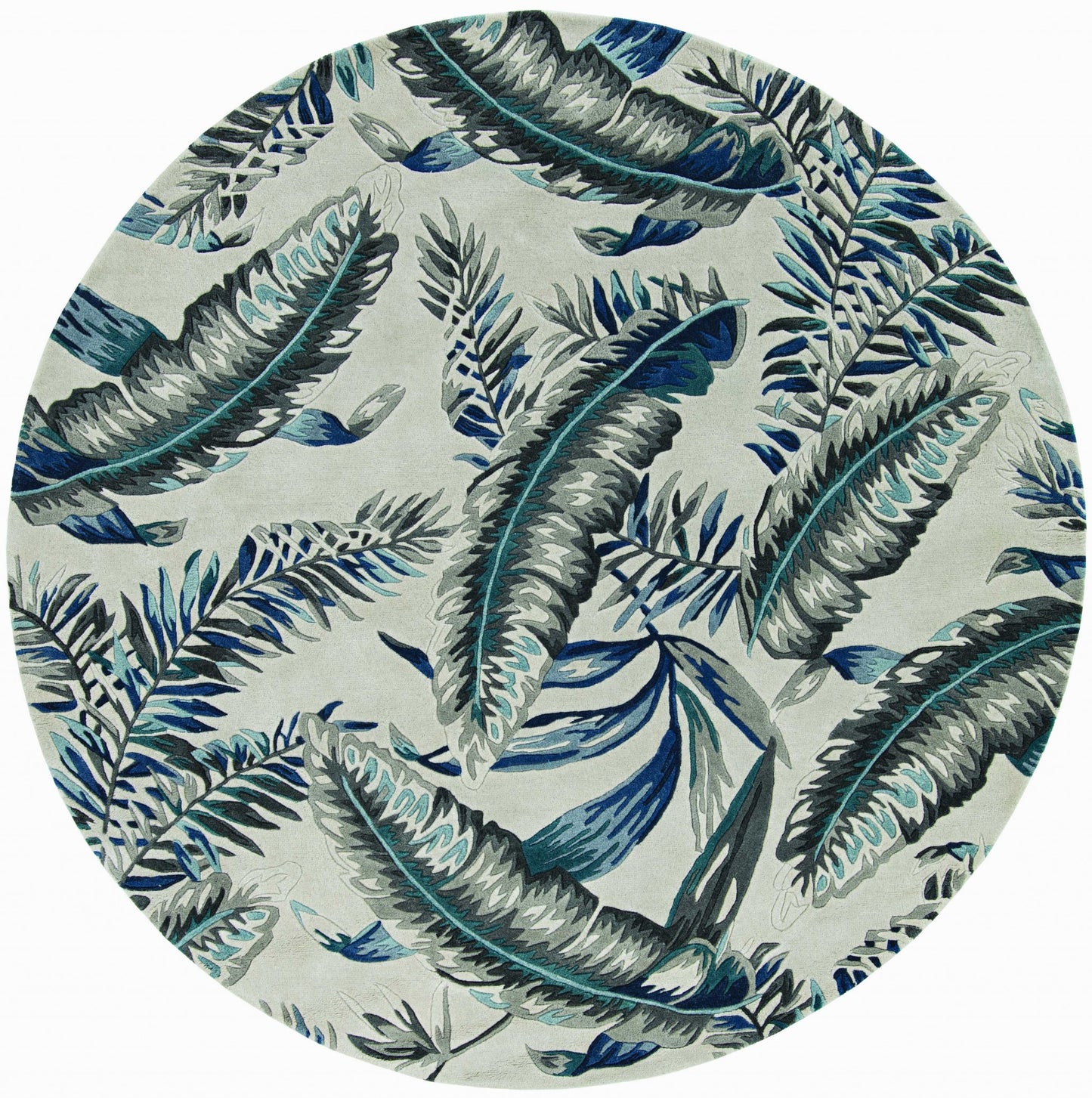 3'X4' Grey Blue Hand Tufted Tropical Leaves Indoor Area Rug
