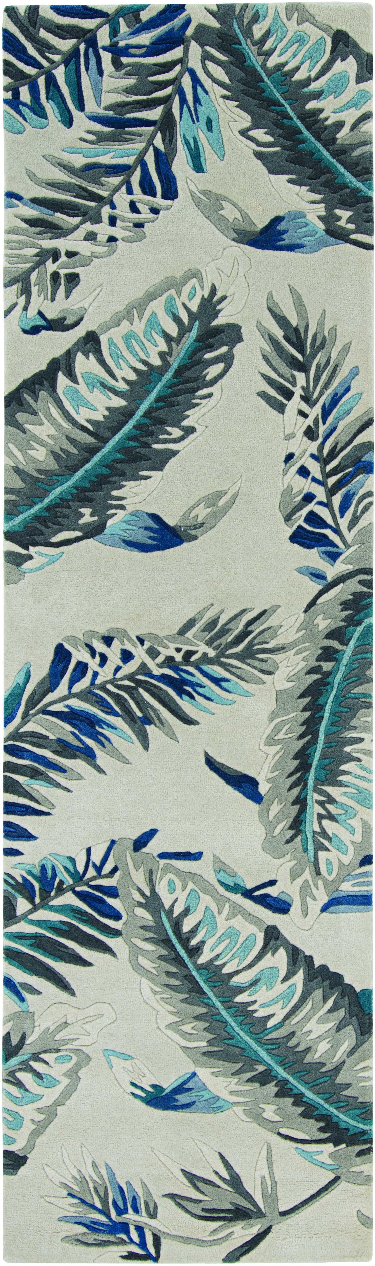 3'X4' Grey Blue Hand Tufted Tropical Leaves Indoor Area Rug