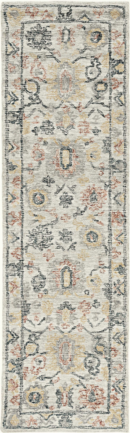 5' X 7' Ivory Floral Bordered Wool Indoor Area Rug
