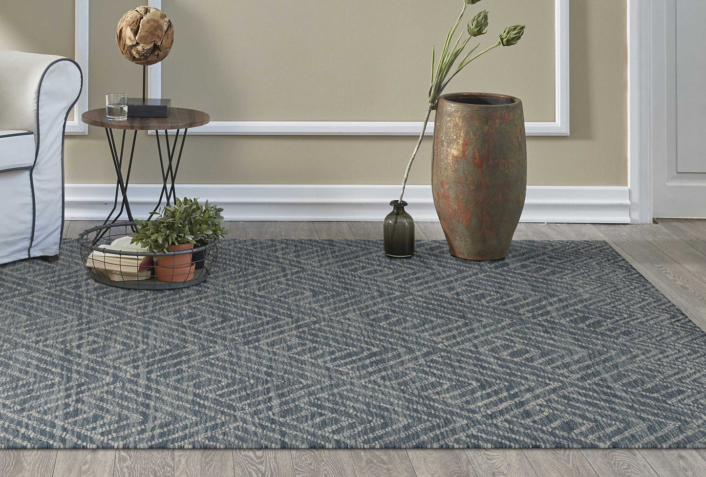 5'X7' Denim Blue Hand Tufted Space Dyed Geometric Indoor Area Rug