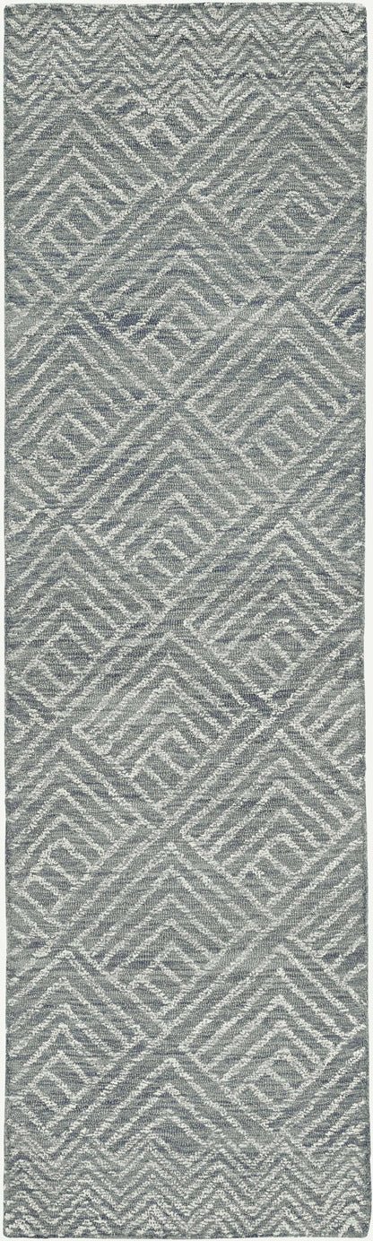 5'X7' Denim Blue Hand Tufted Space Dyed Geometric Indoor Area Rug