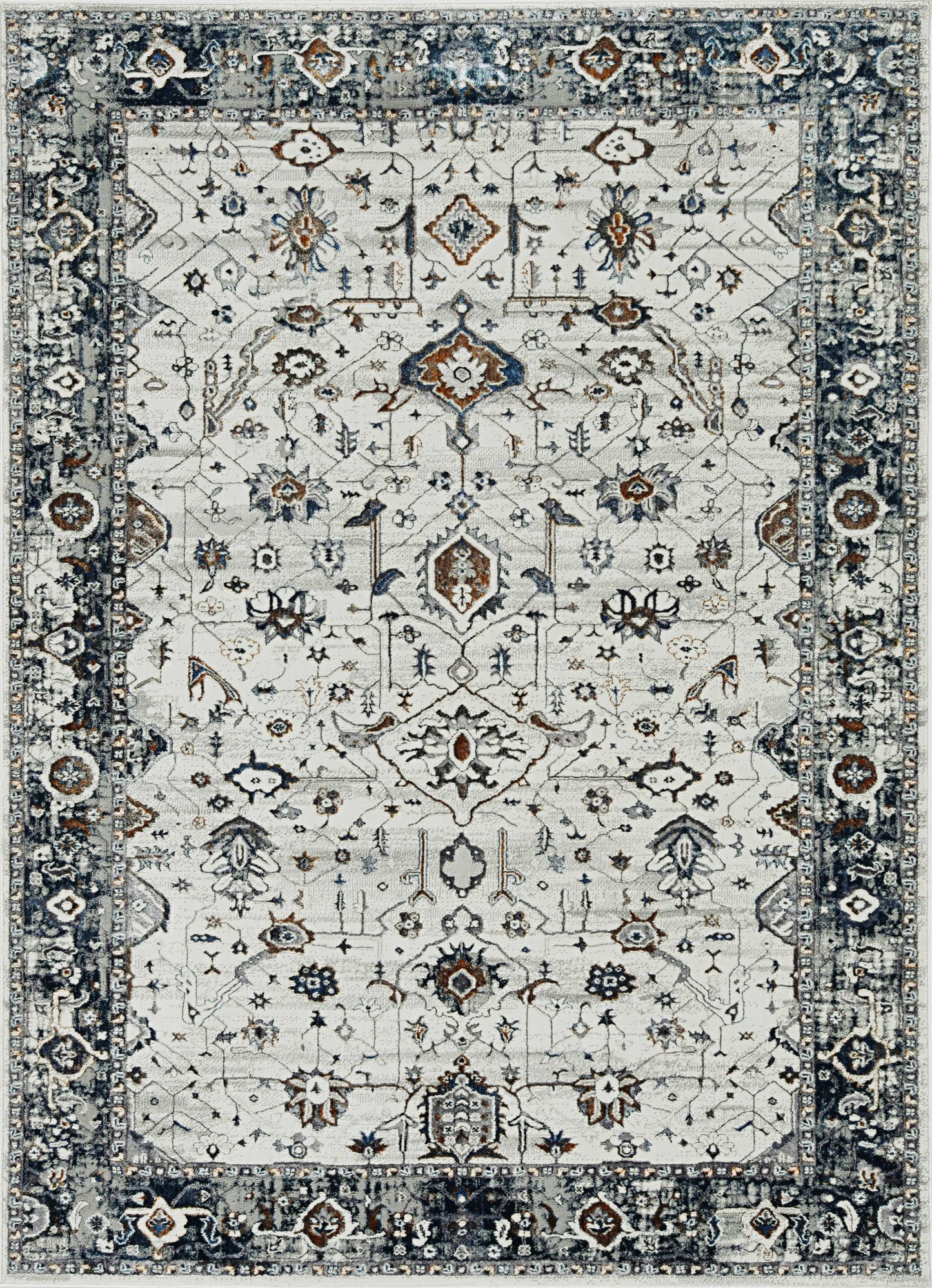 5'X8' Ivory Grey Machine Woven Traditional Indoor Area Rug