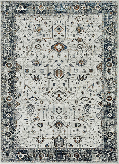 5'X8' Ivory Grey Machine Woven Traditional Indoor Area Rug