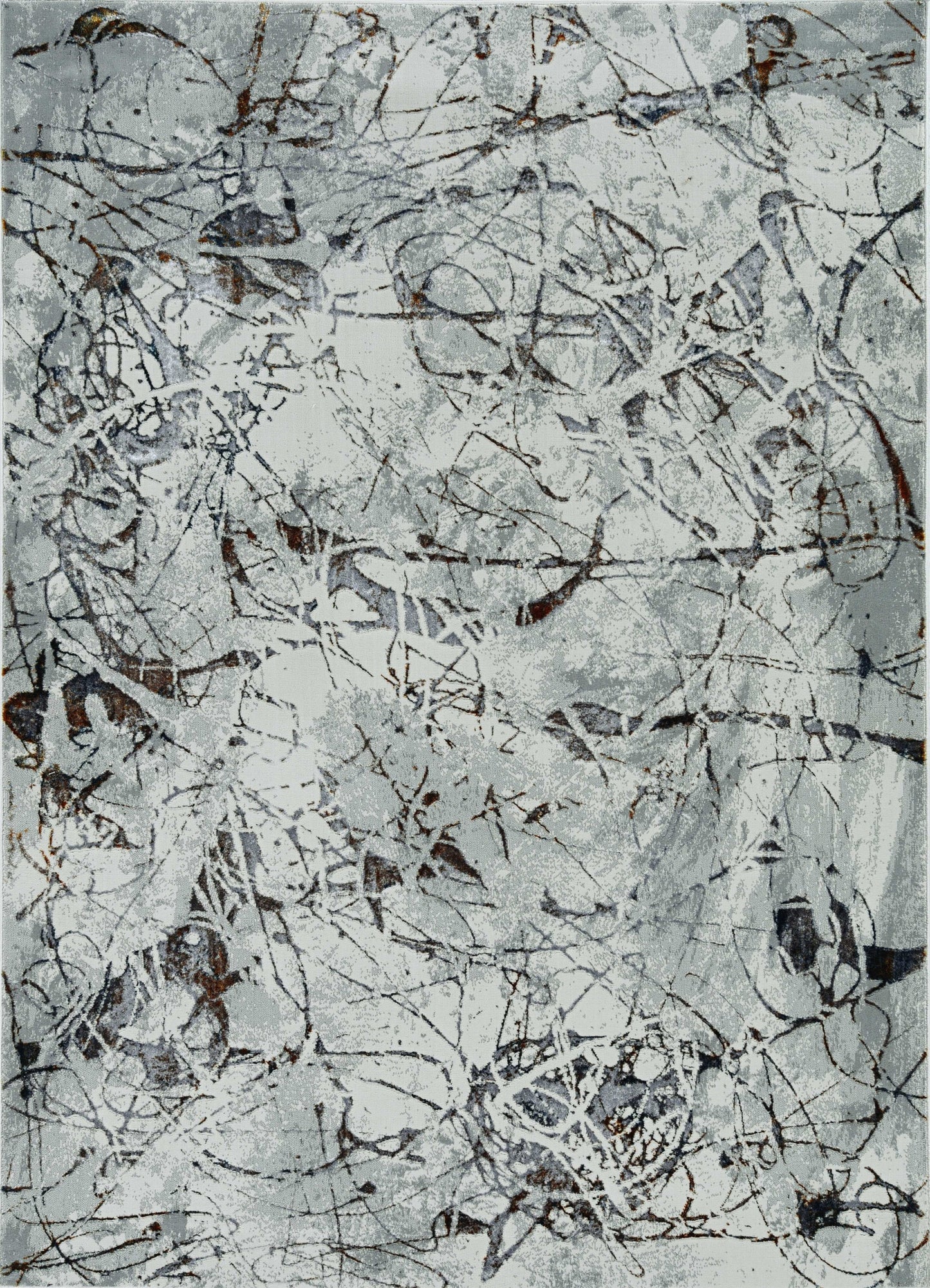 5'X8' Ivory Grey Machine Woven Abstract Vermicular Indoor Area Rug